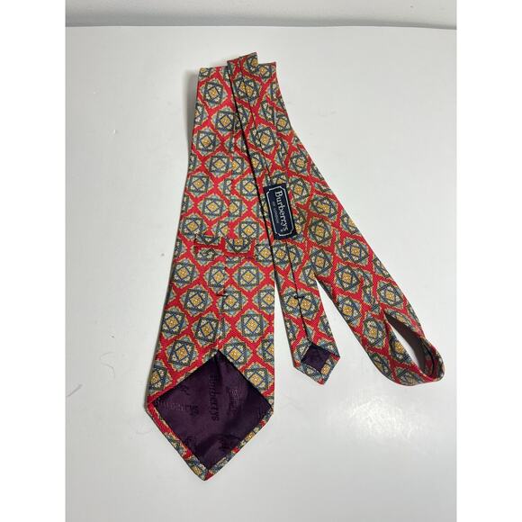 VTG Burberry Red Geometric 100% Silk Necktie Tie Made in USA by Hand - Picture 3 of 5